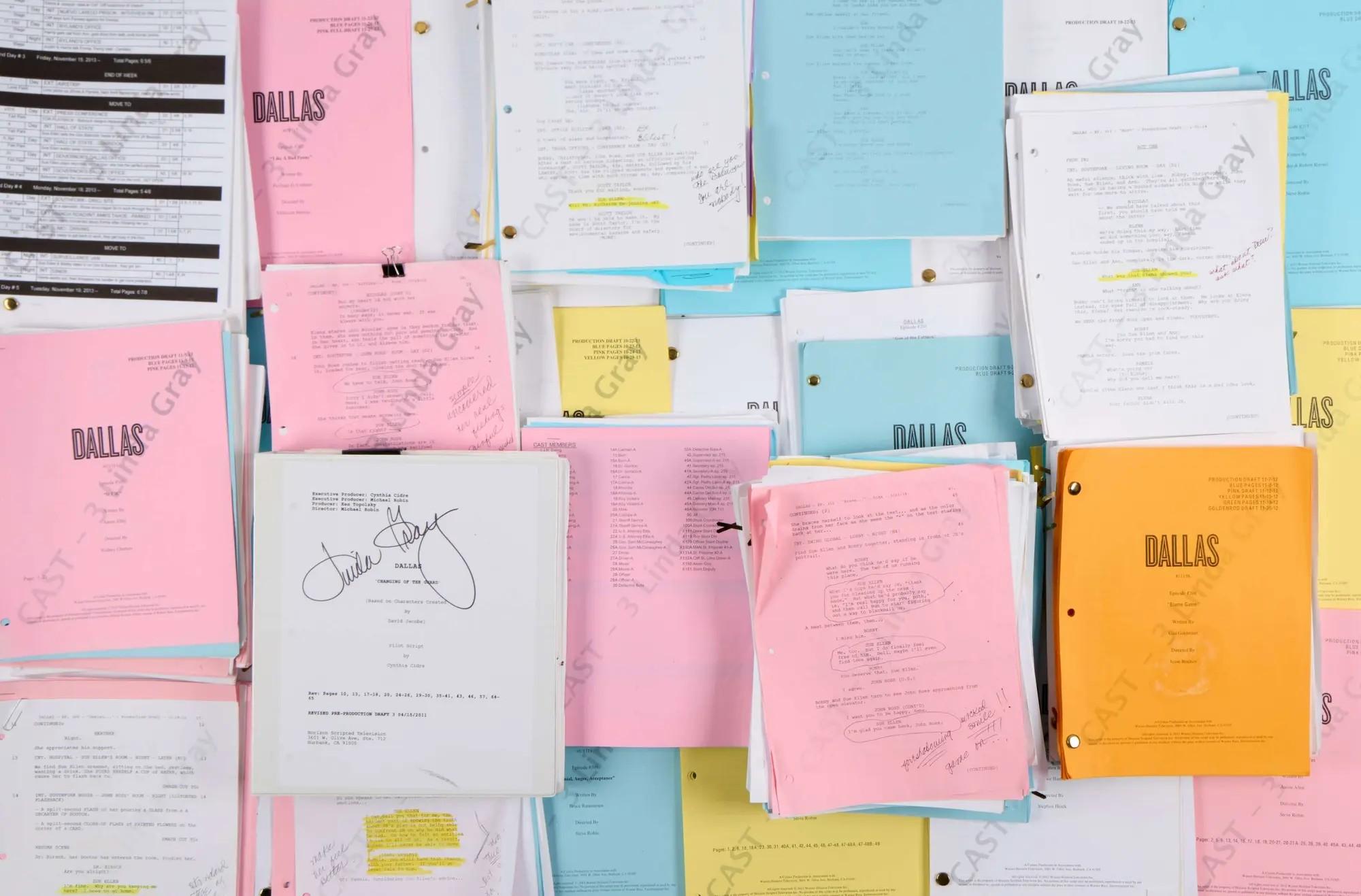 Lot #92  Linda Gray 2000s “Dallas” Script Archive, Including Signed Pilot