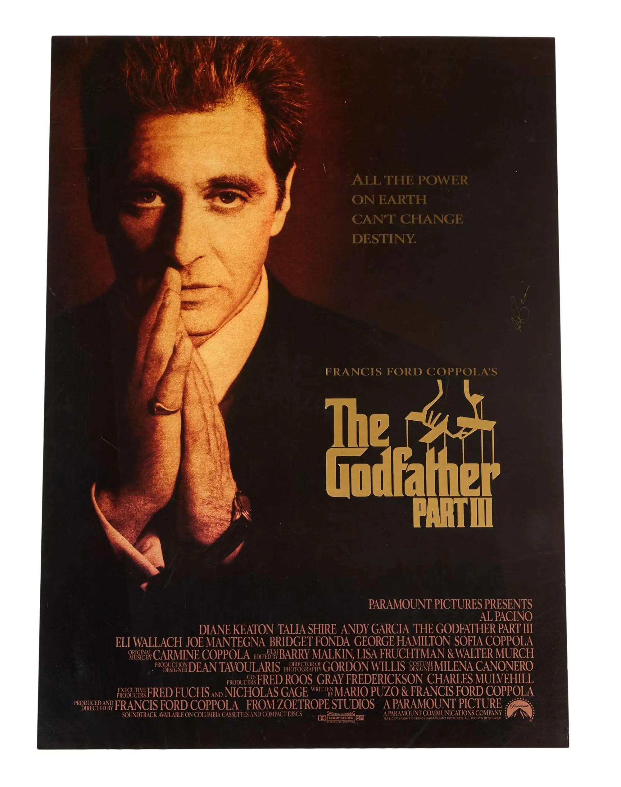 Lot #164  The Godfather Part III Al Pacino Signed Movie Poster