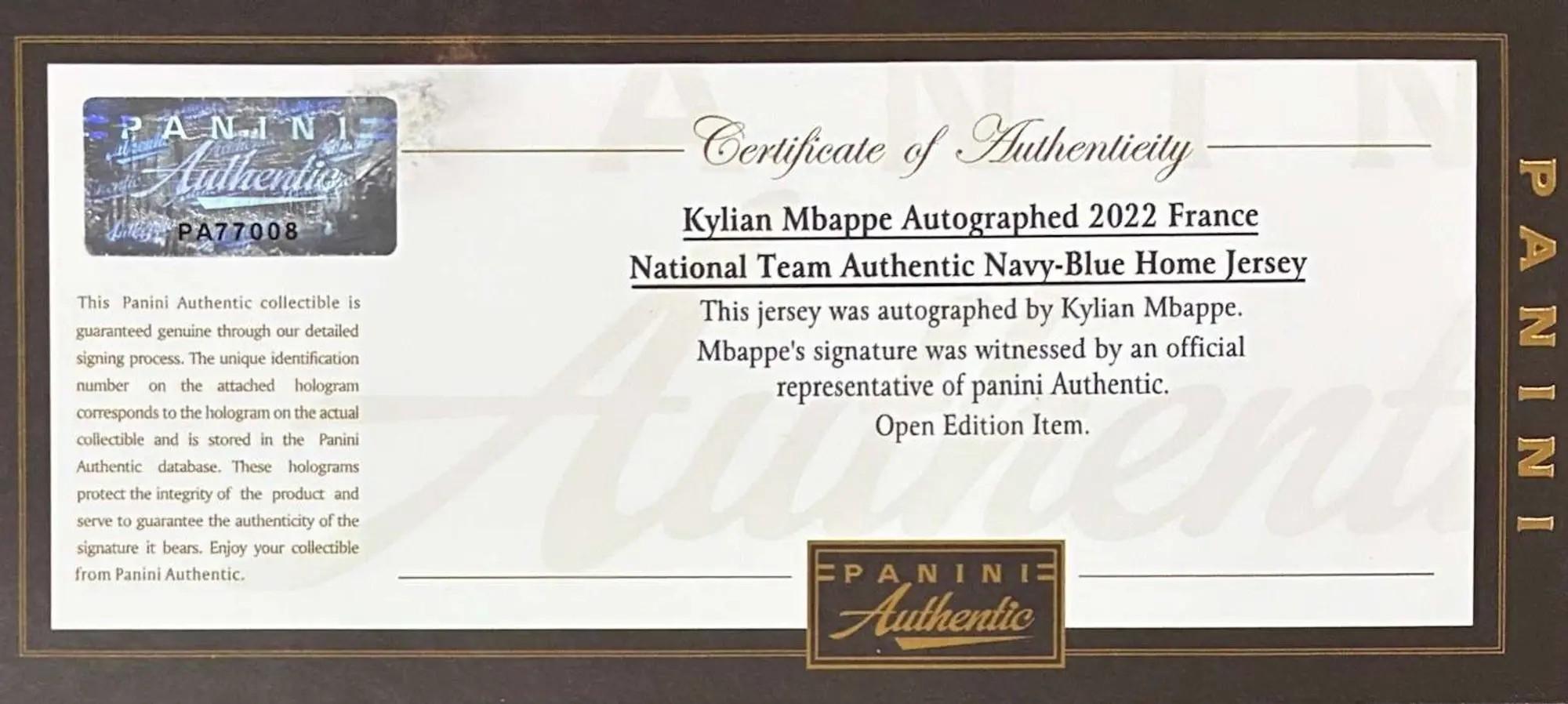 Lot #241  Kylian Mbappe Signed France Commemorative Jersey (Panini)