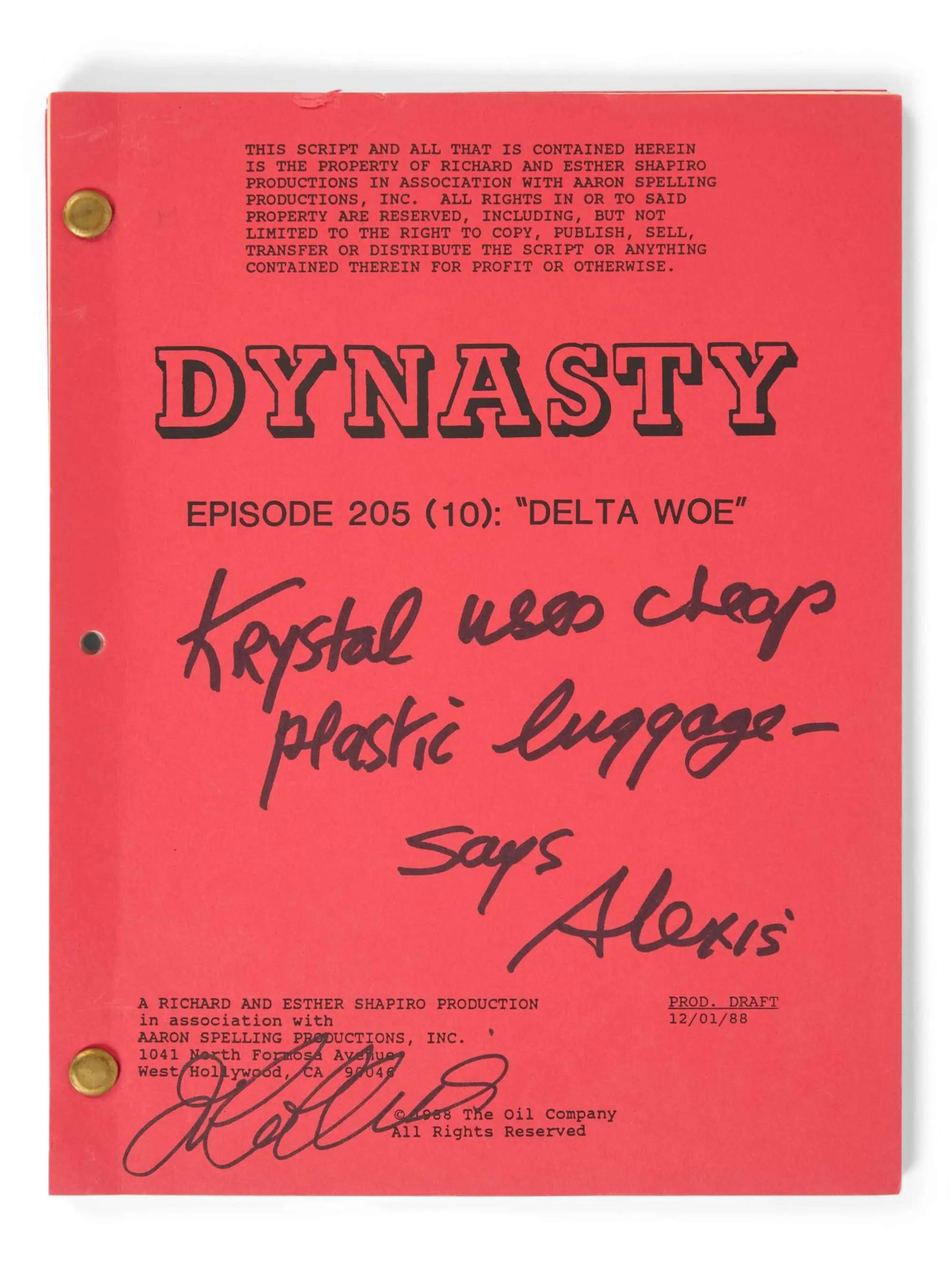 Lot #59  Joan Collins 1988 Signed and Inscribed “Dynasty” Script