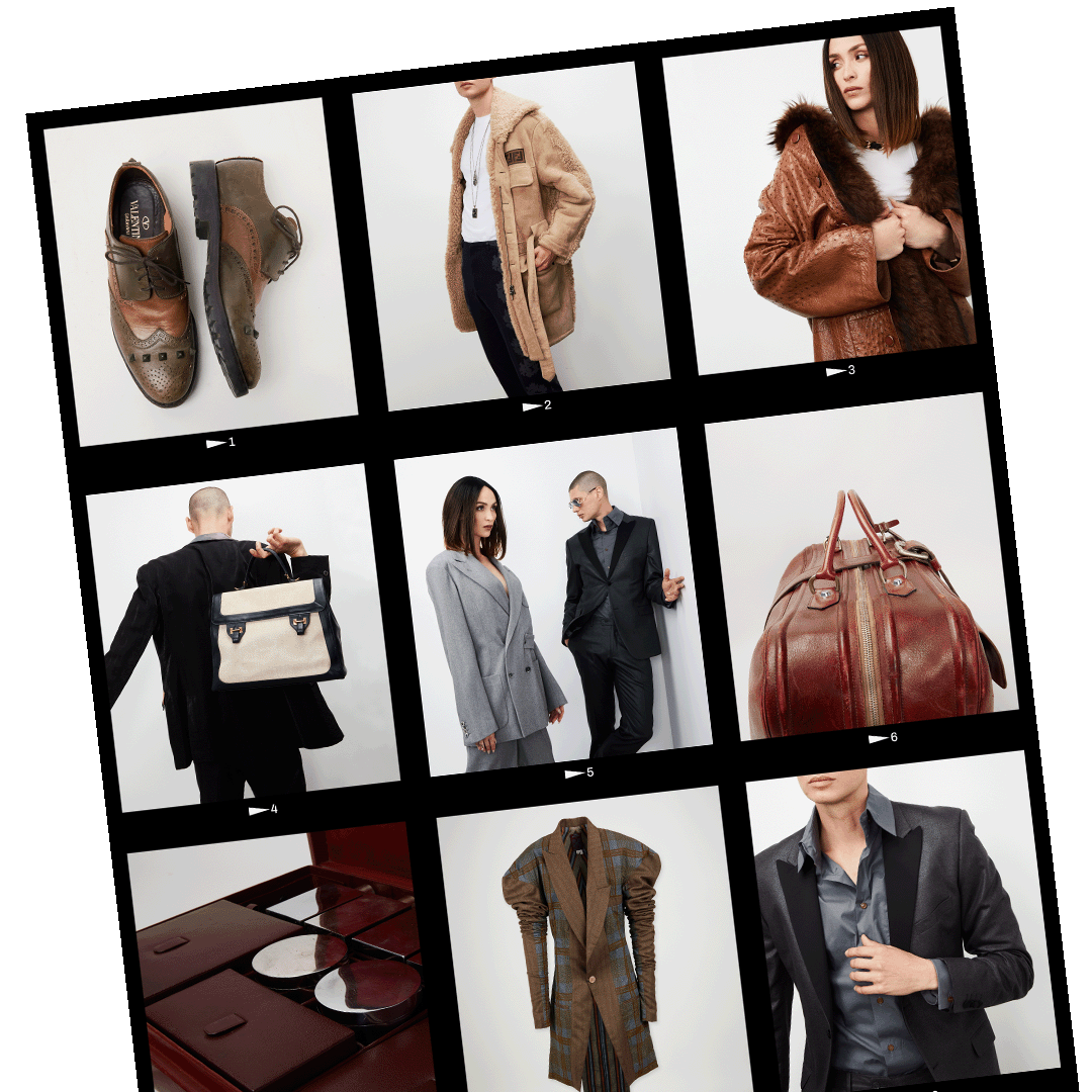 a collage of photos shows a woman wearing a fur coat and a man wearing a suit