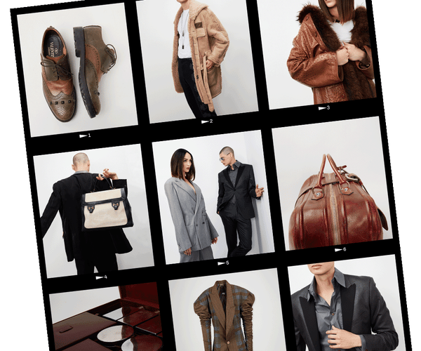 a collage of photos shows a woman wearing a fur coat and a man wearing a suit