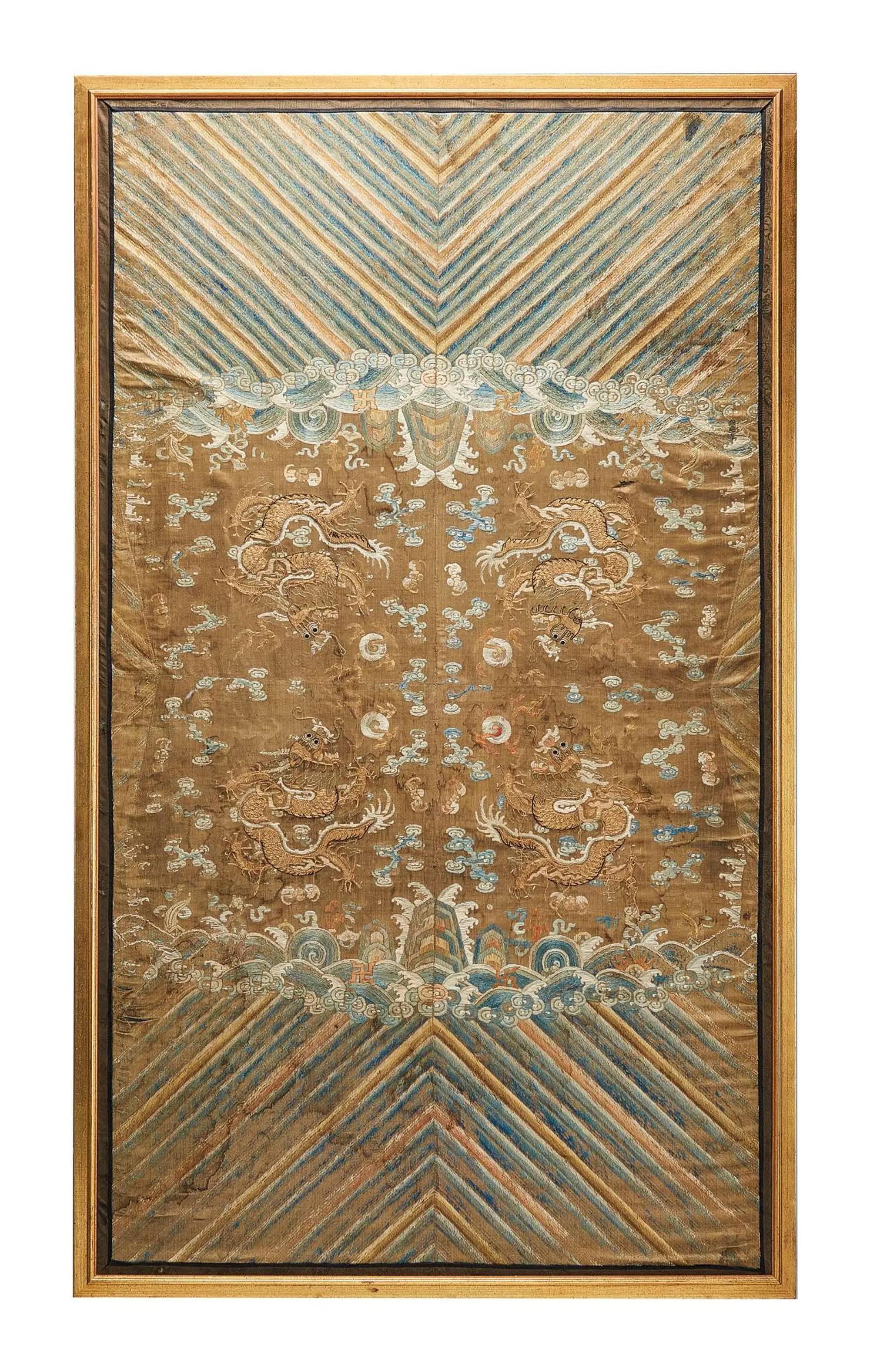 Lot #312  Anna Strasberg Framed Vintage Chinese Silk Embroidery Dragon Panel