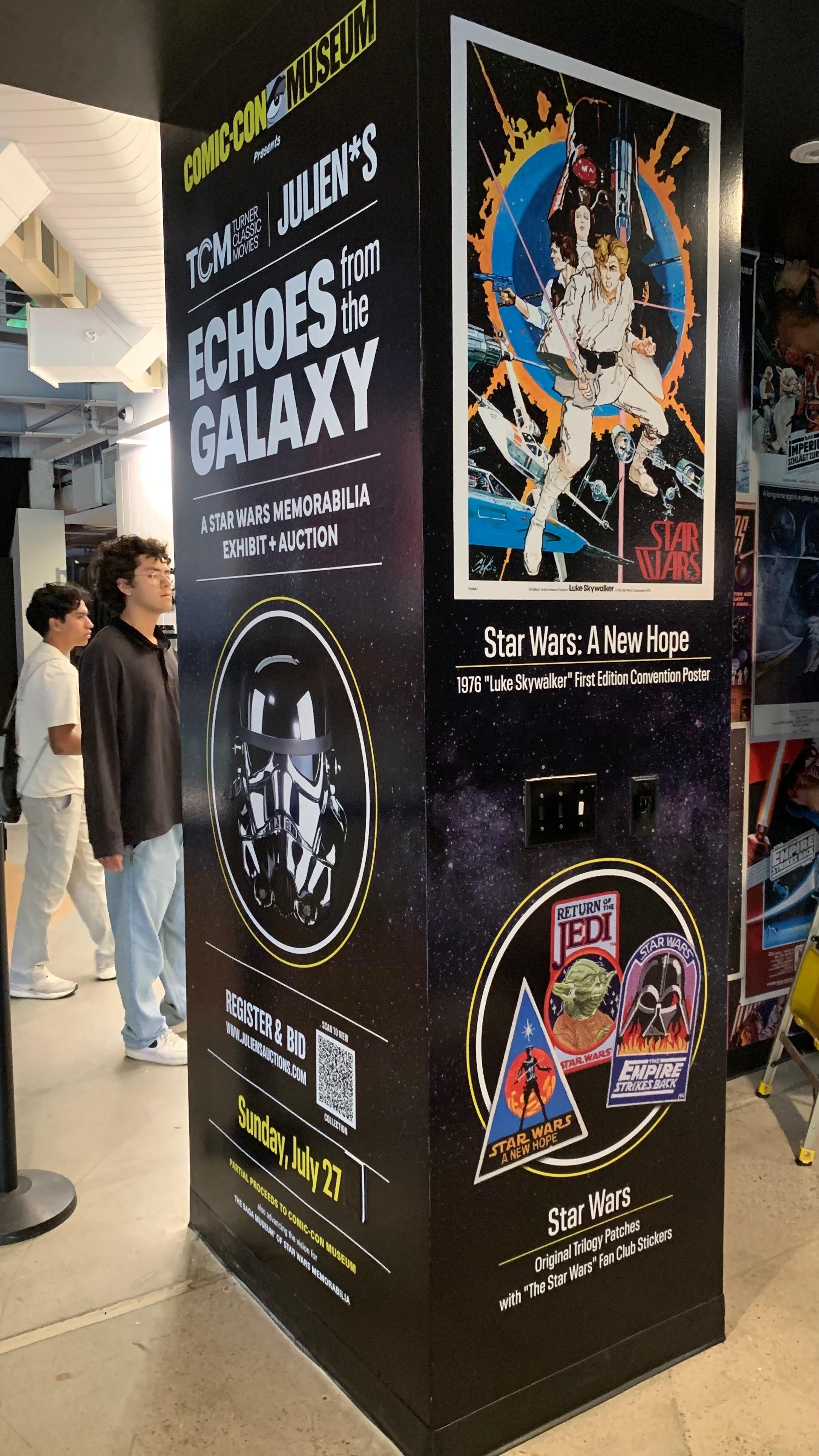 a star wars artifacts on display at the comic con museum