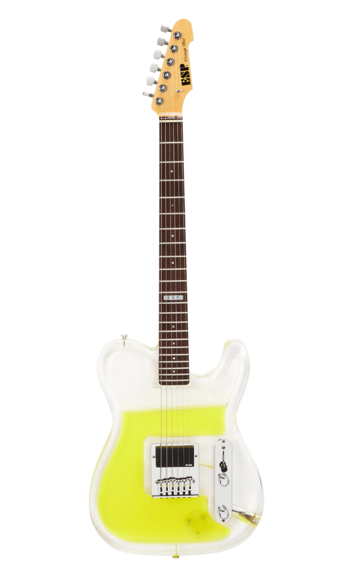 Lot #670. Kirk Hammett | Stage Played 1996 ESP/George Fedden Wavecaster Guitar, Clear Lucite Lot #670 Kirk Hammett Stage Played 1996 ESP/George Fedden Wavecaster Guitar, Clear Lucite
