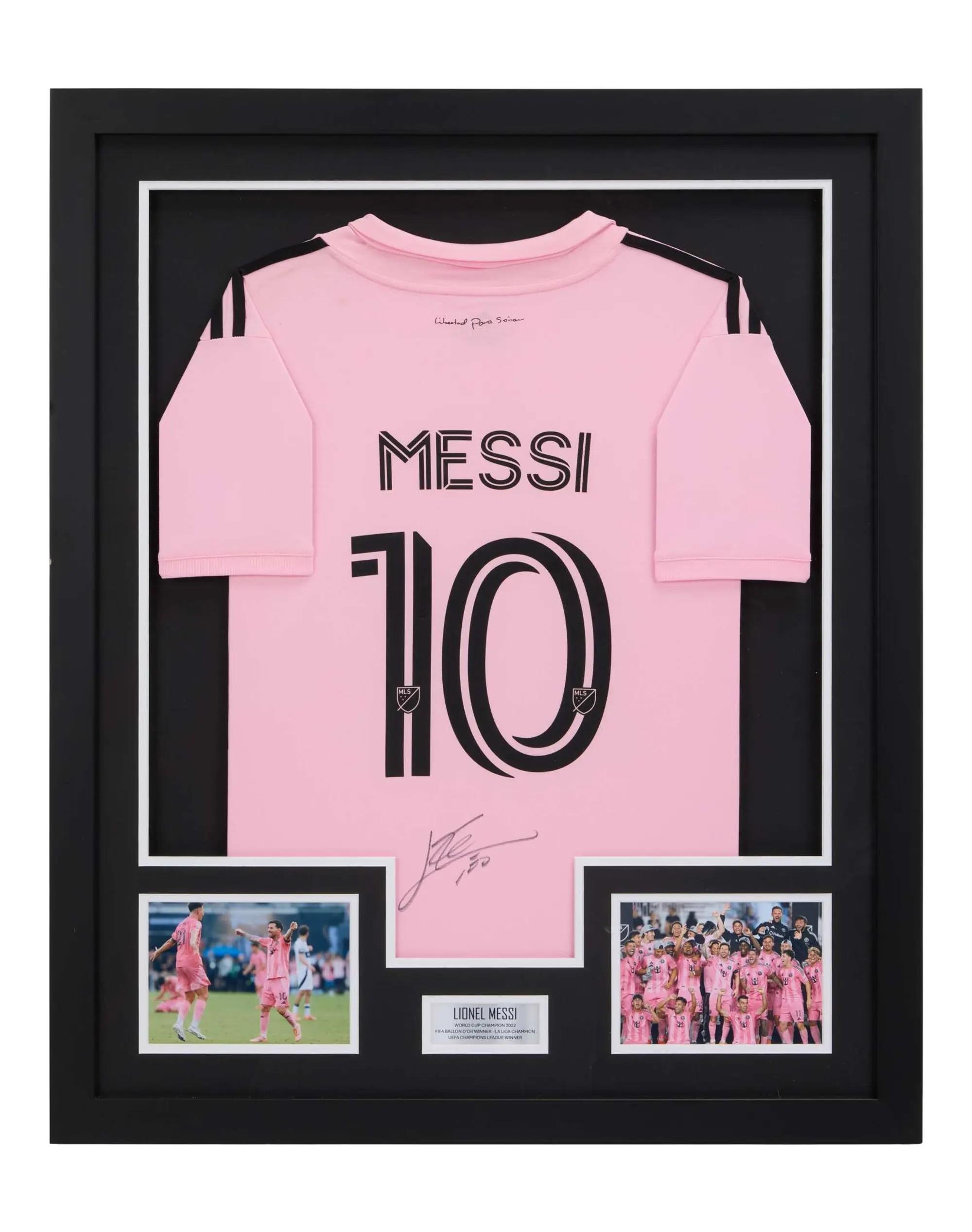 Lot #179  Lionel Messi Signed Inter Miami Commemorative Jersey Display (Beckett)