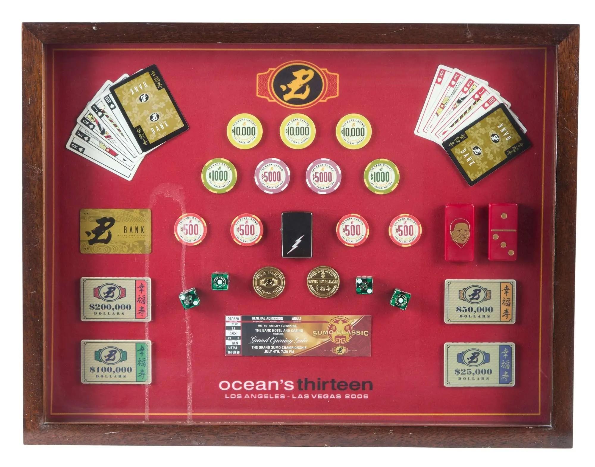 Lot #55  Jerry Weintraub "Ocean's Thirteen" Framed Props Group