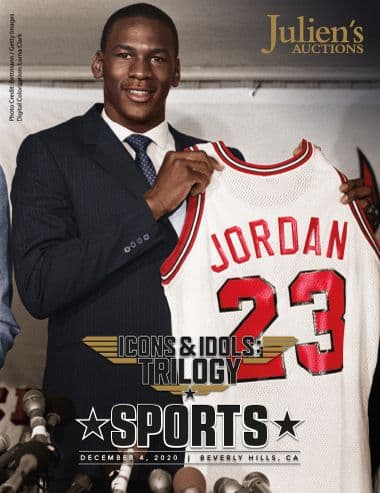 Michael Jordan on the poster for Julien's Auctions Icons and Idols Trilogy: Sports