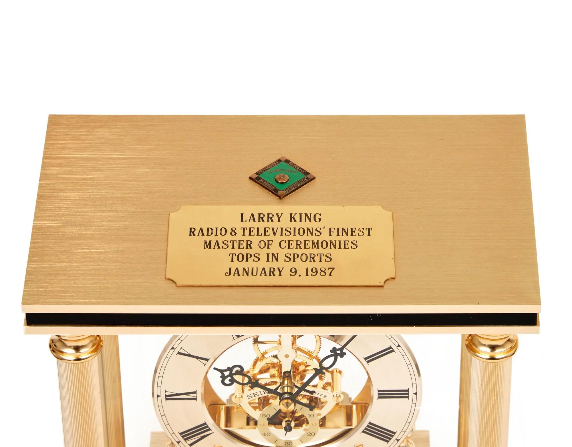Lot #312 Larry King 1987 Professional Baseball Players Association Maryland Award