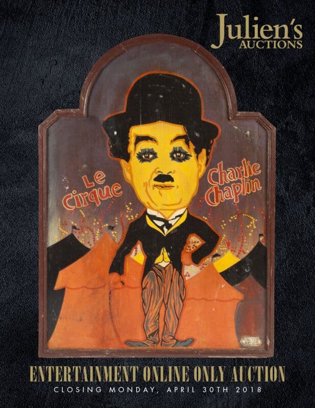 A poster for Julien's Auctions shows Charlie Chaplin