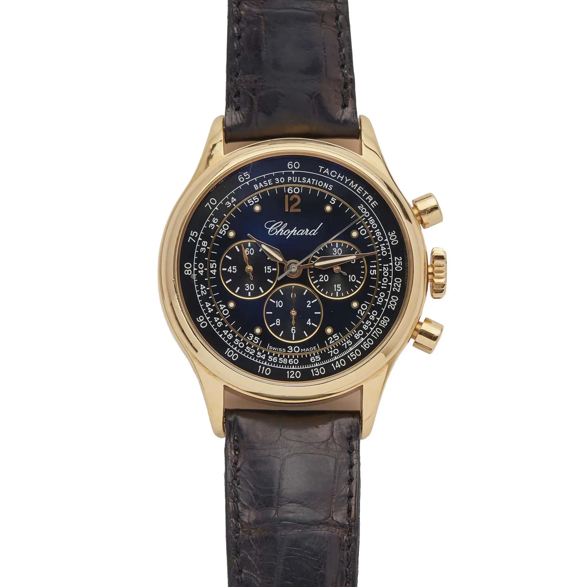 Lot #326  Jerry Weintraub Chopard 18K Yellow Gold “Mille Miglia Vintage” Chronograph Wristwatch