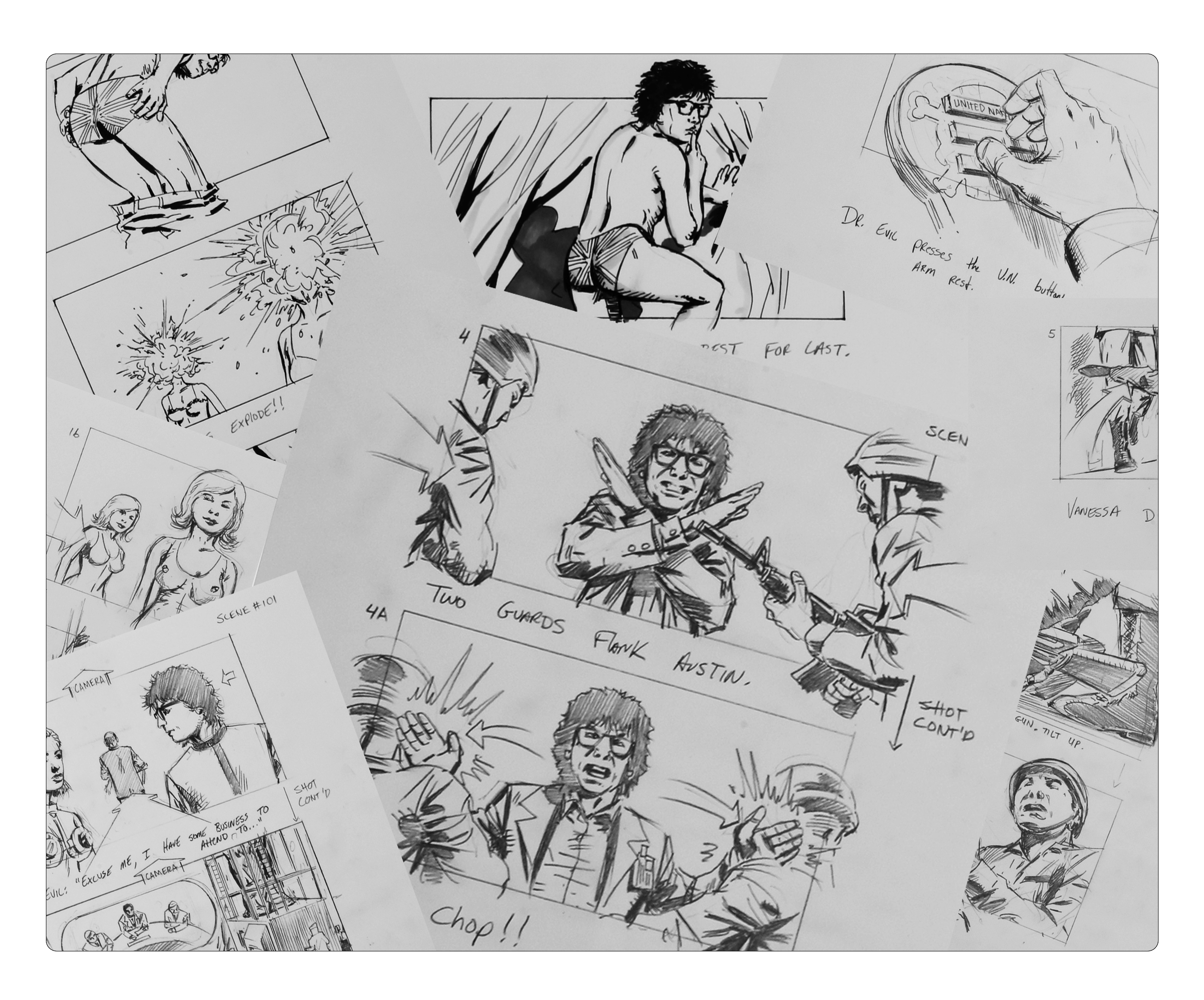 a collage of drawings with one that says " chop "