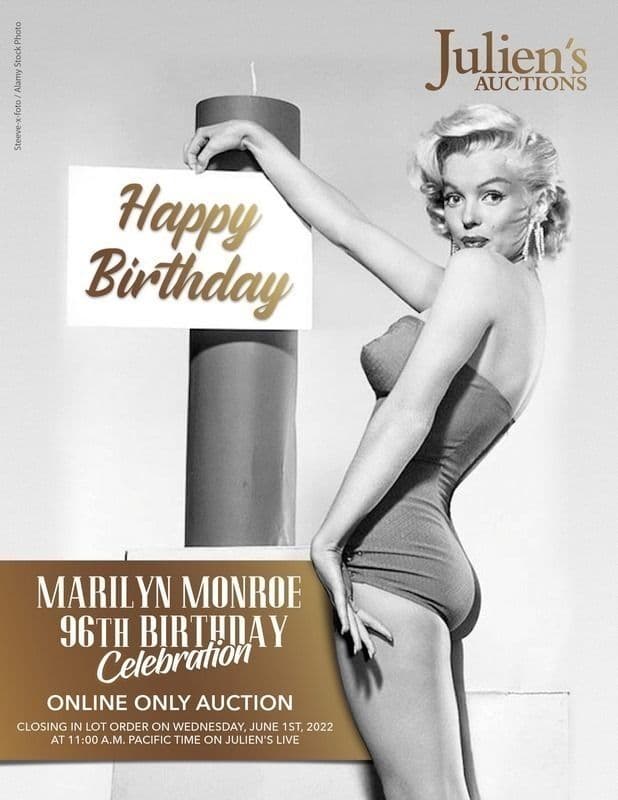A poster for Julien's Auctions Marilyn Monroe's 96th birthday celebration