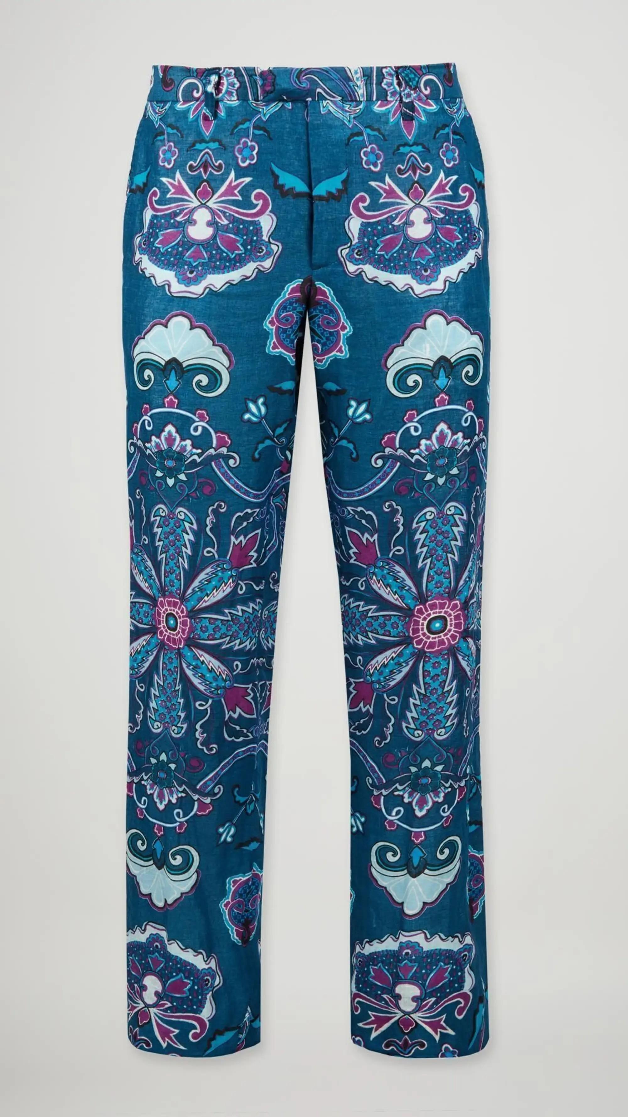 multicolored blue trousers