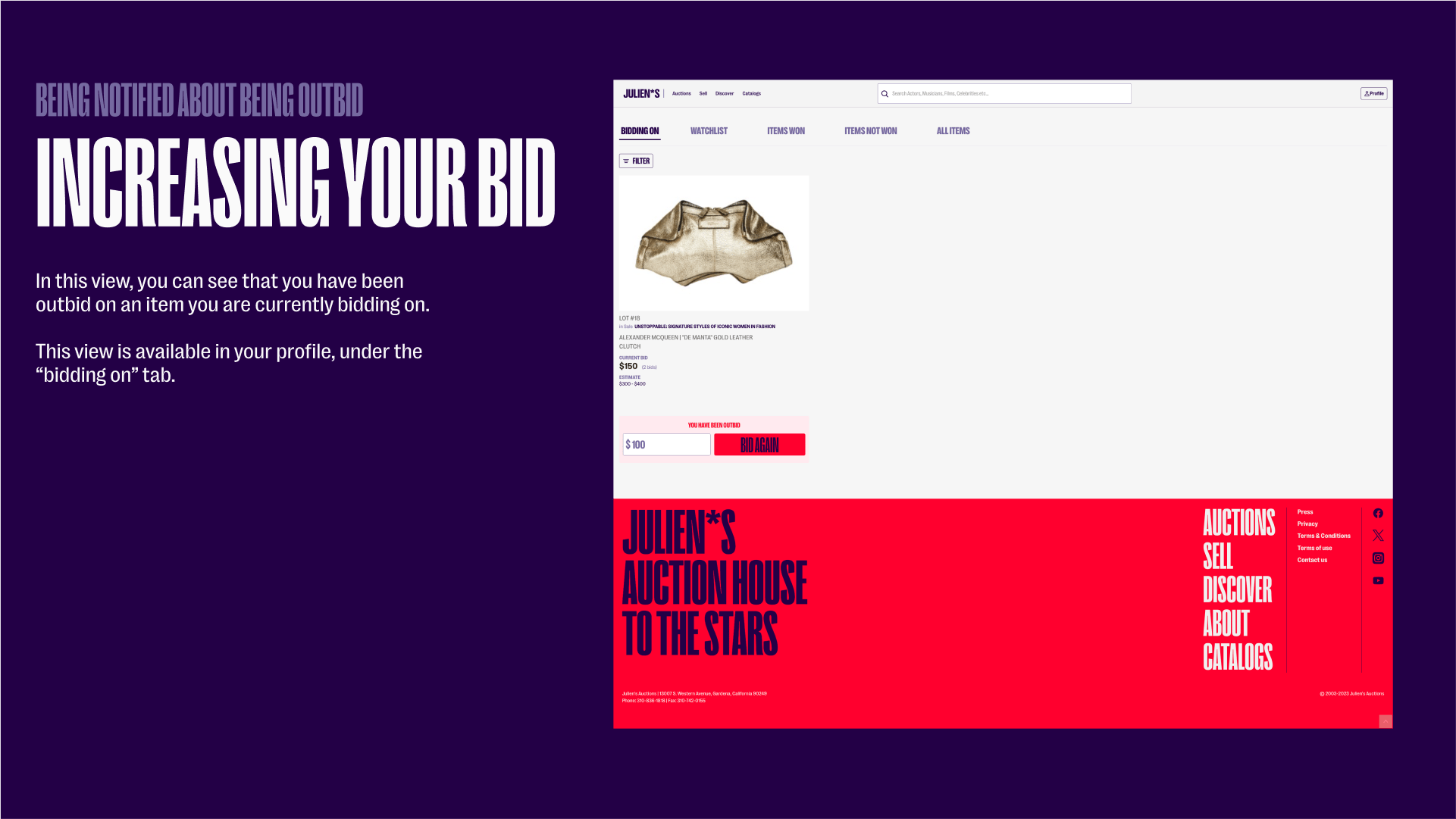 Another way to view your bid status is in your user profile