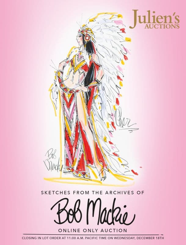 A poster for Julien's Auctions shows sketches from the archives of Bob Mackie