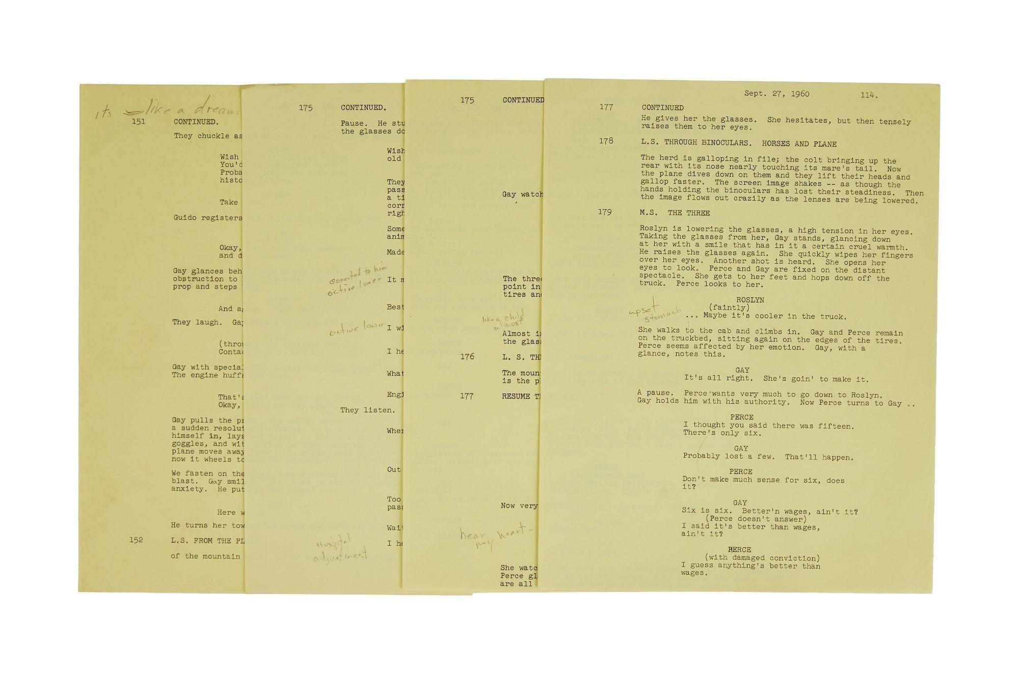 Lot #6. Marilyn Monroe | 1960 Annotated 'Script Change' Pages from The Misfits