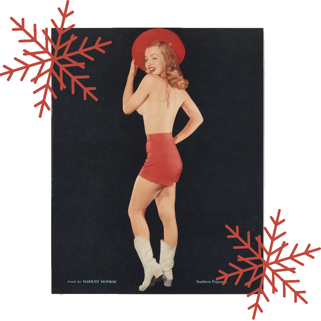 a picture of marilyn monroe is surrounded by snowflakes
