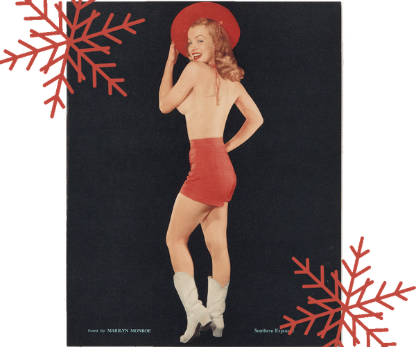 a picture of marilyn monroe is surrounded by snowflakes