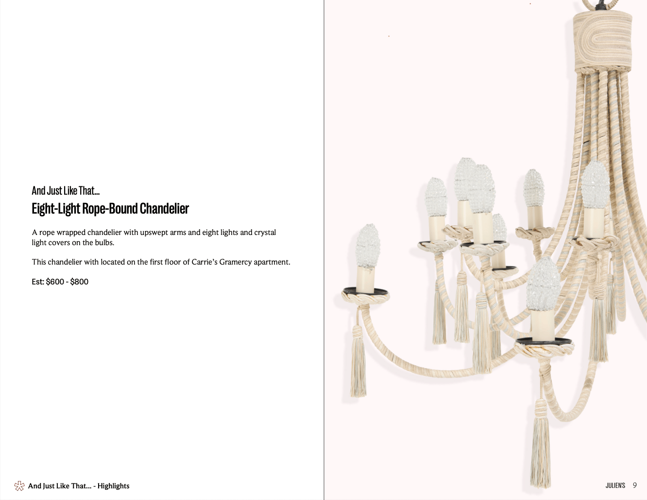 an eight light rope bound chandelier