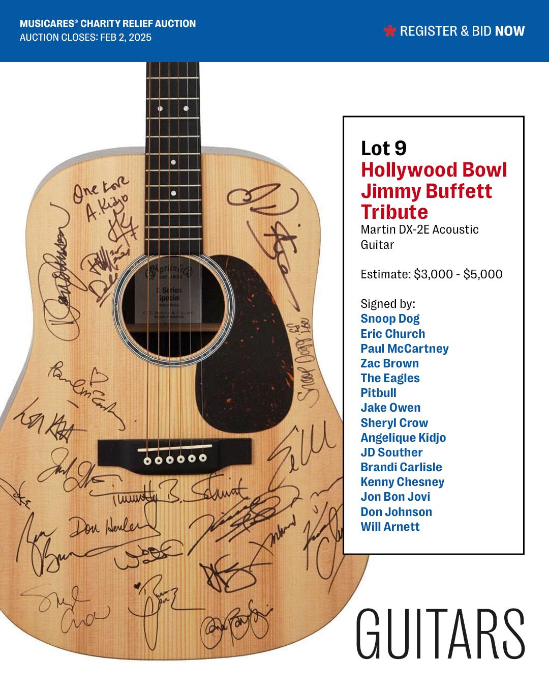 a guitar that has been signed by jimmy buffett