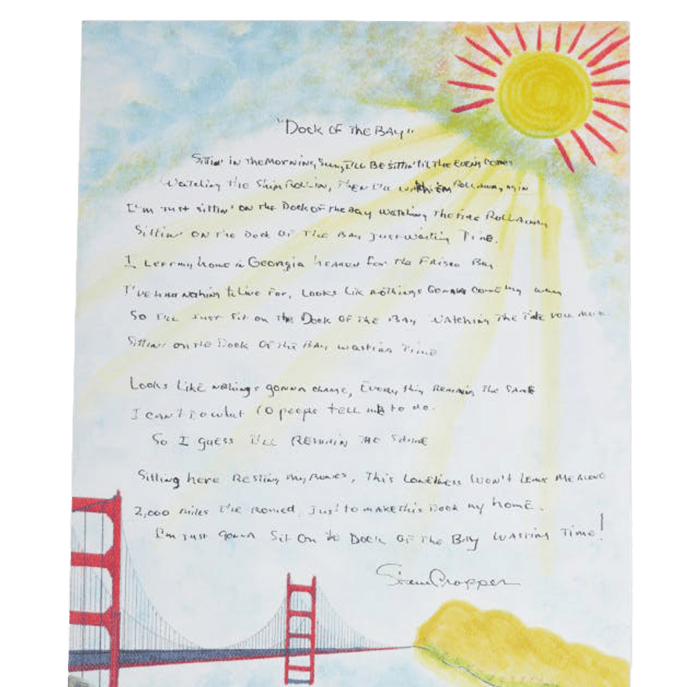 "Sittin' On The Dock Of The Bay" Steve Cropper Handwritten Lyrics With Original Water Color Illustration