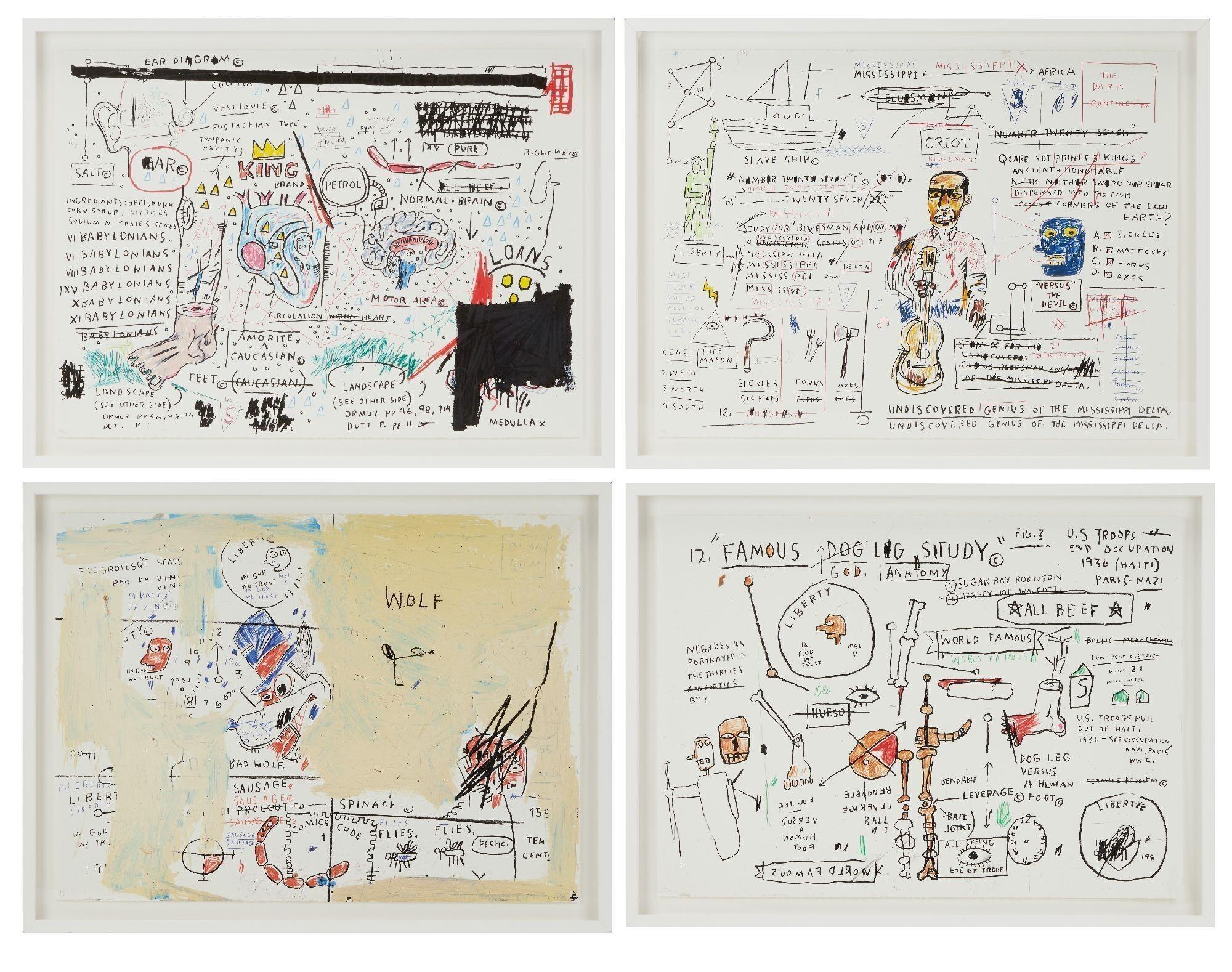 a set of four drawings by a famous artist on a white background .