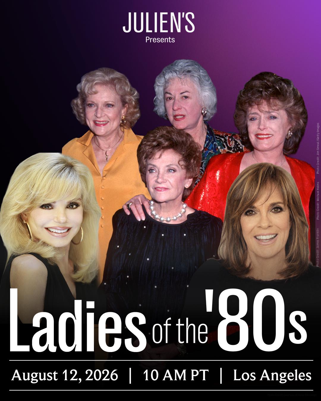 ladies of the 80s auction poster featuring the golden girls, loni anderson and linda gray
