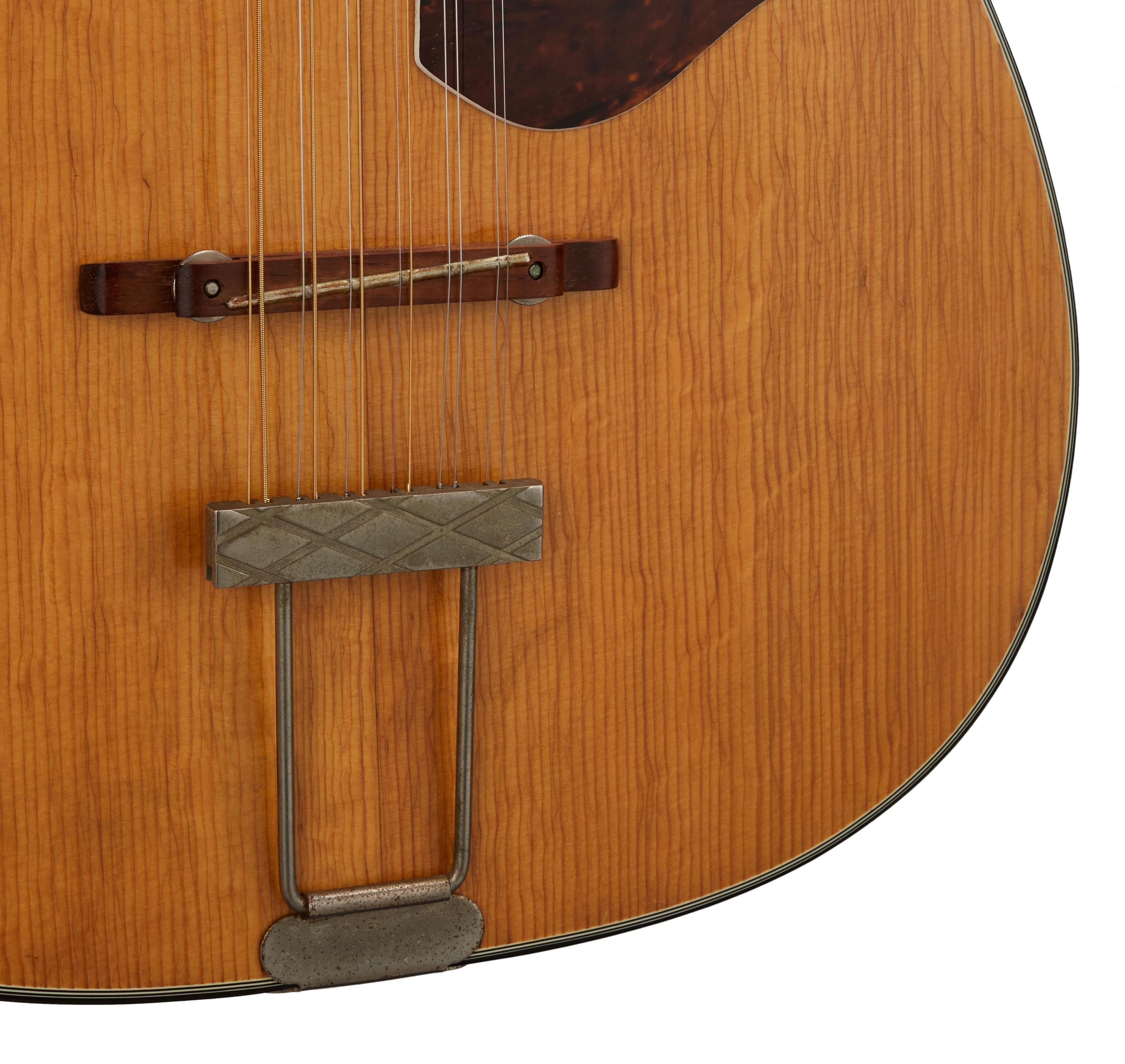a close up of the back of an acoustic guitar on a white background .