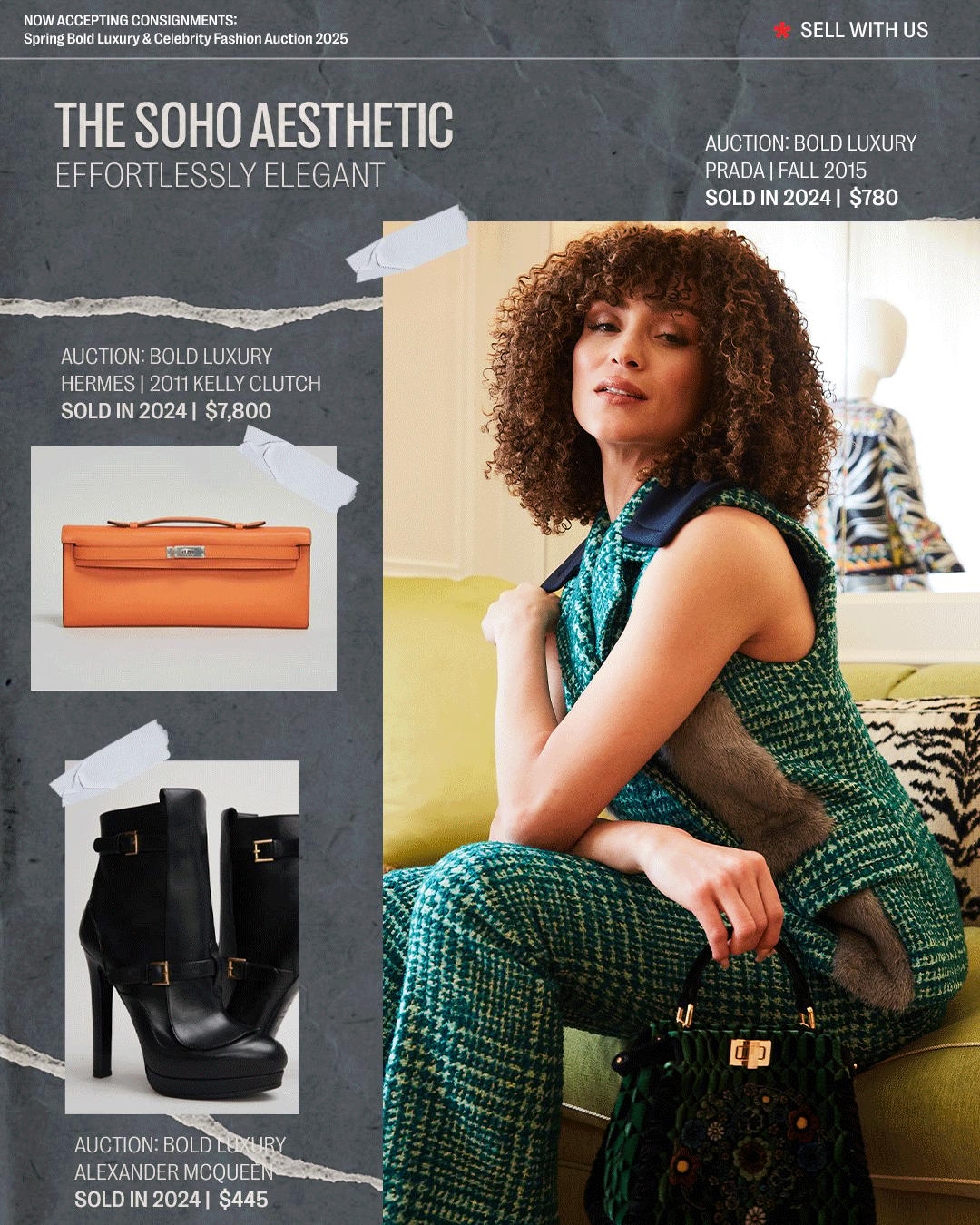 an advertisement for the soho aesthetic shows a woman sitting on a couch