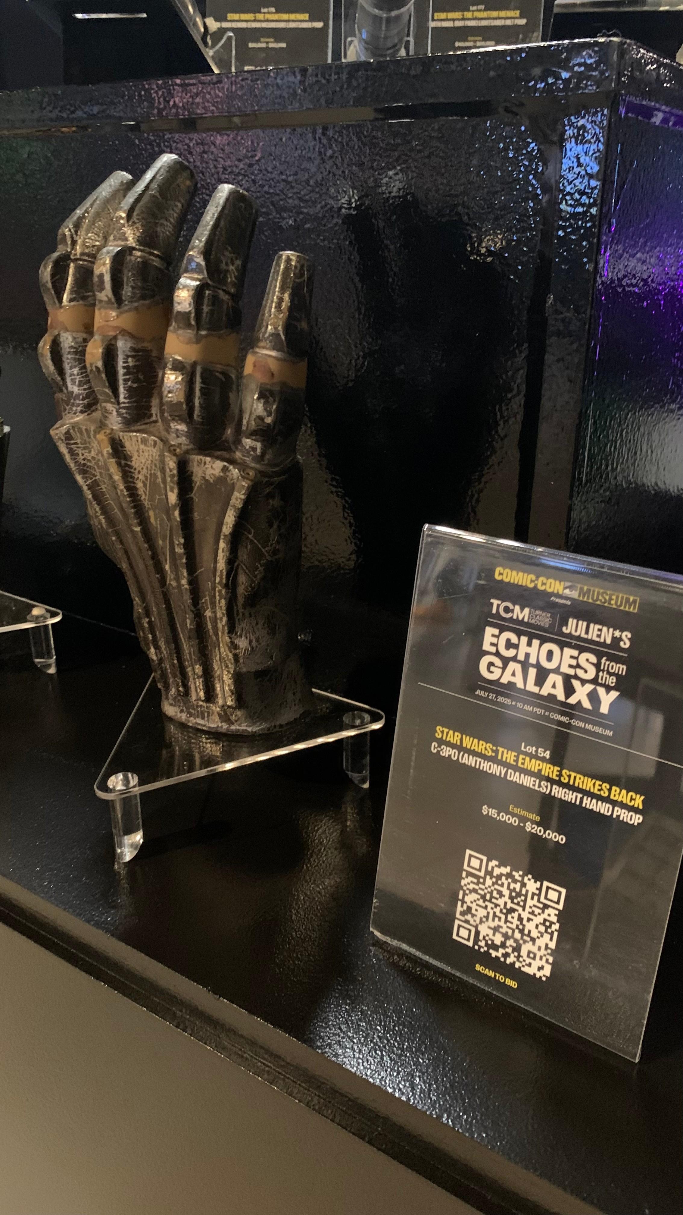 a star wars artifacts on display at the comic con museum