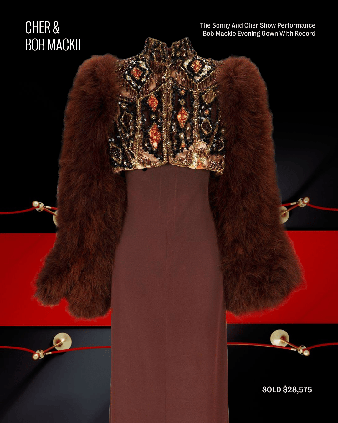 cher and bob mackie evening gown with record sold for $ 28,575