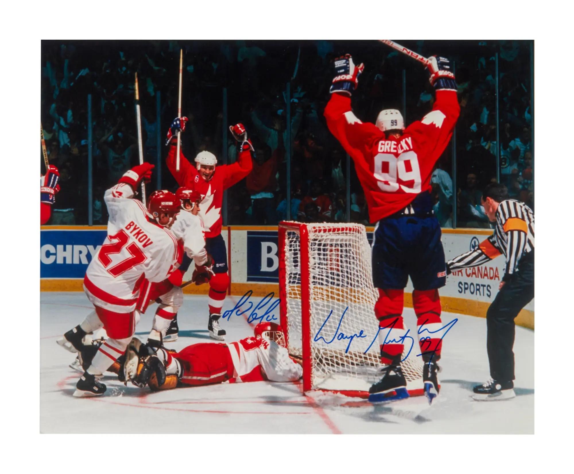 Lot 386. Wayne Gretzky and Mario Lemieux Signed Photo Print