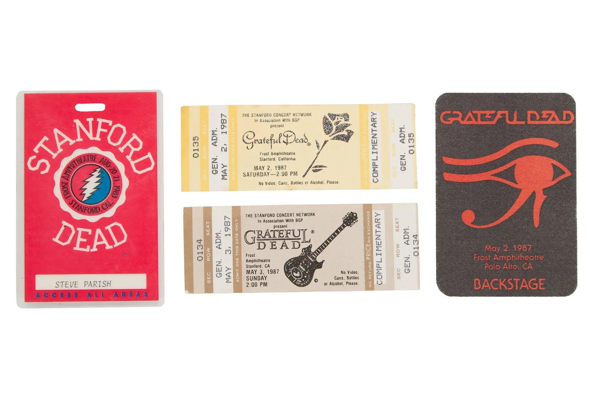 Lot #141 “Big Steve” Parish 1983-1987 Stanford All Access Pass and Additional Passes and Concert Tickets