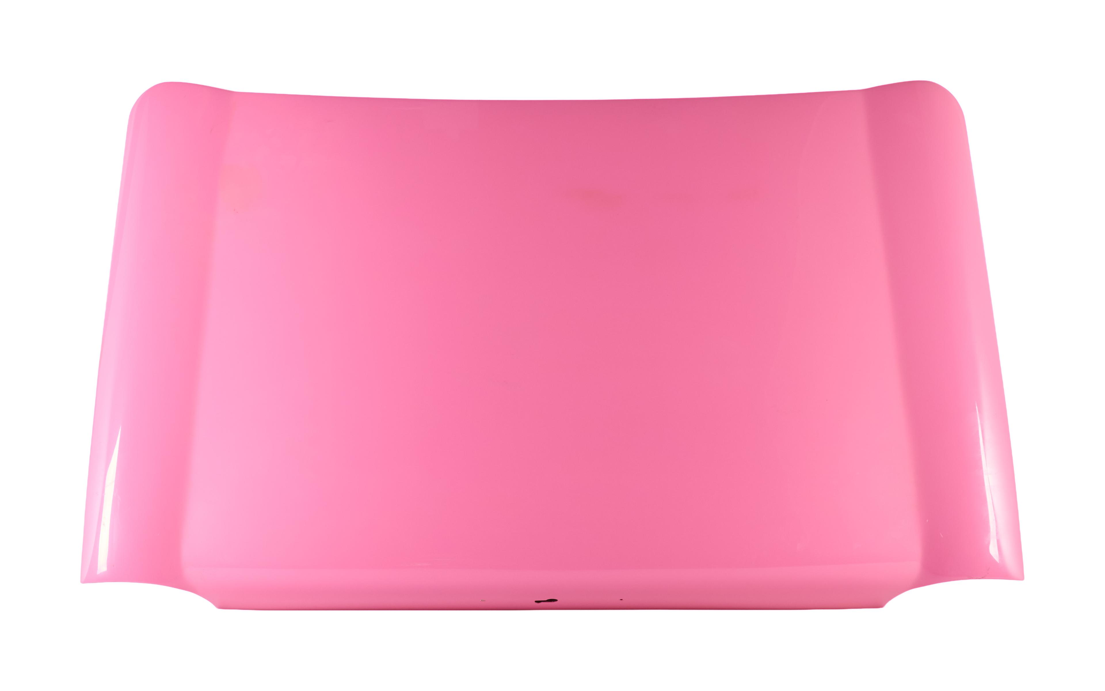 Bright pink car hood.