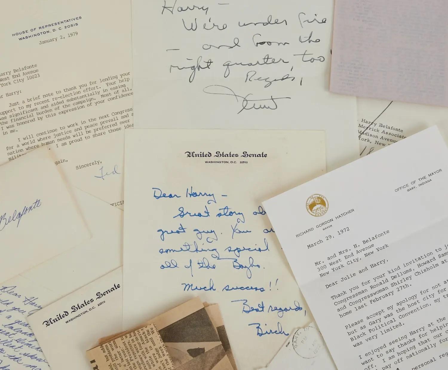 Lot #359. Harry Belafonte | Group of Five Signed Political Letters Lot 359 Harry Belafonte Group of Five Signed Political Letters