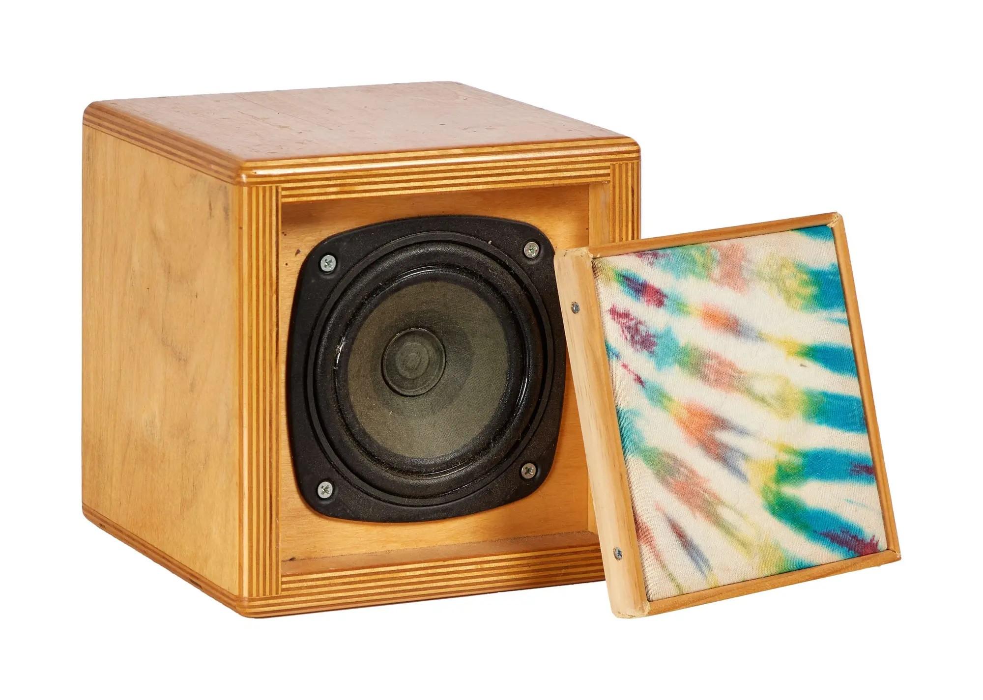Lot #276  Hard Truckers Small Plywood Speaker Enclosure with 4.5 Inch Speaker and Tie Dye Grille Cloth (C)