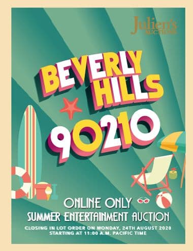 A poster for Julien's Auctions summer entertainment auction Beverly Hills 90210