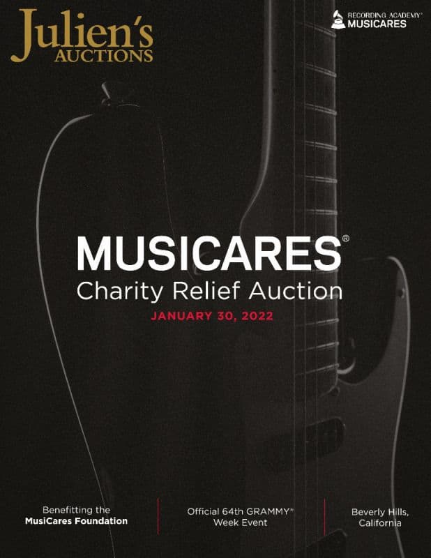 A poster for Julien's Auctions MusiCares charity relief auction