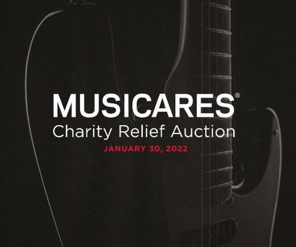 A poster for Julien's Auctions MusiCares charity relief auction