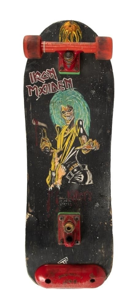 NIRVANA: KURT COBAIN HAND-ILLUSTRATED IRON MAIDEN "KILLERS" SKATEBOARD - WITH NFT NIRVANA KURT COBAIN HAND-ILLUSTRATED IRON MAIDEN KILLERS SKATEBOARD