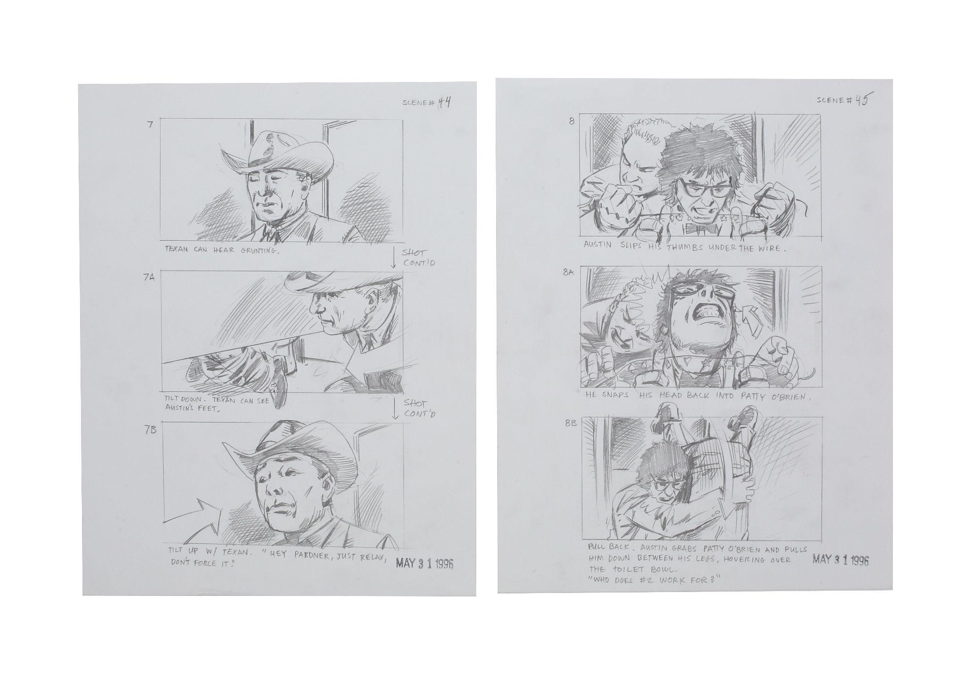a couple of drawings of a man in a cowboy hat on a white background .