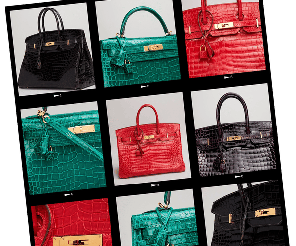 a collage of different colored handbags with a black background