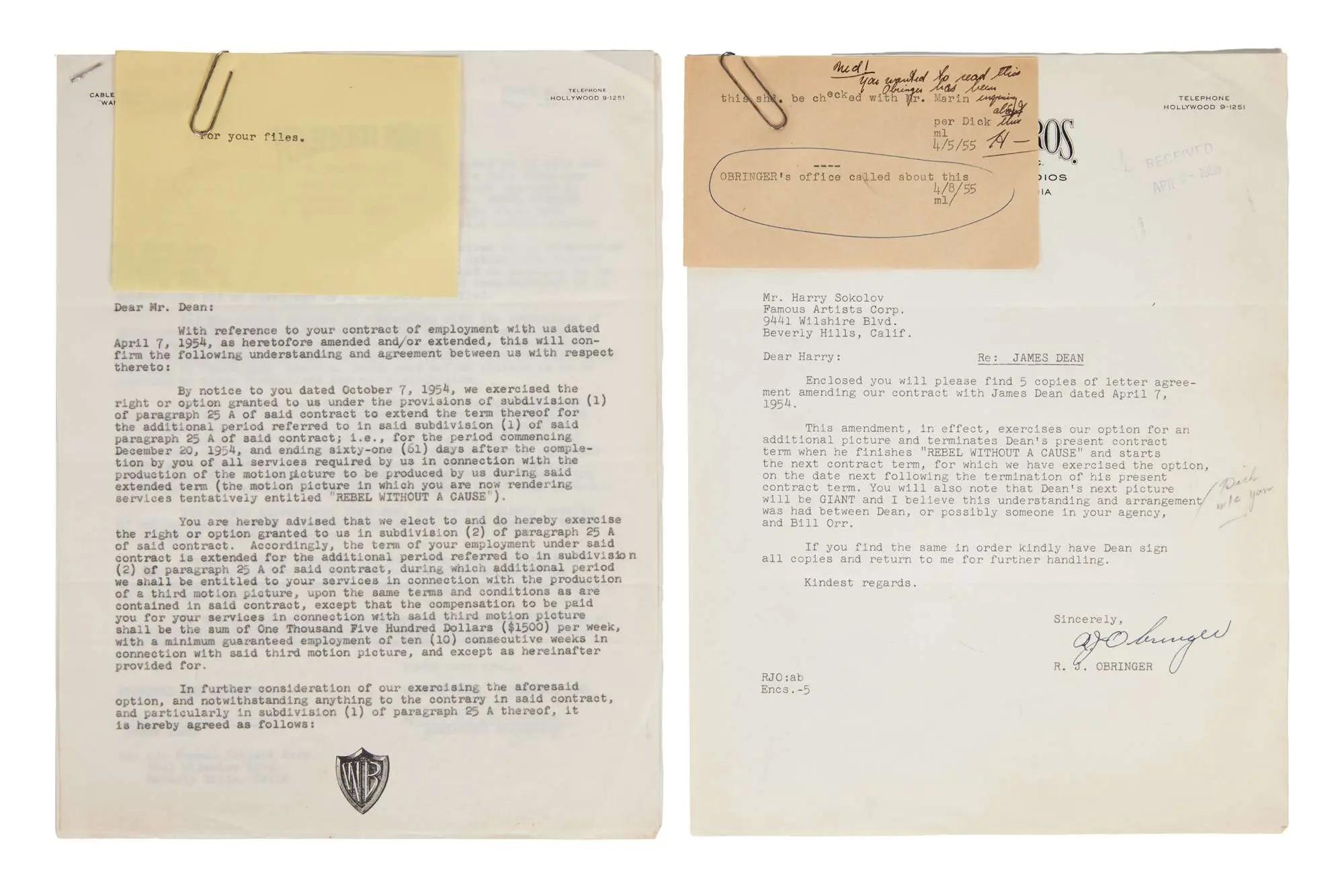 Lot #167  James Dean Signed 1955 "Giant" Contract