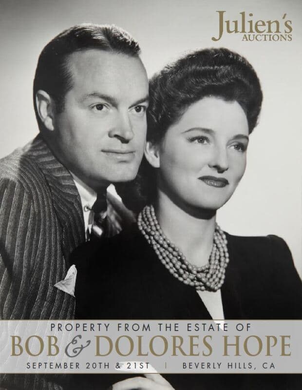 A poster for Julien's Auctions shows Bob and Dolores Hope