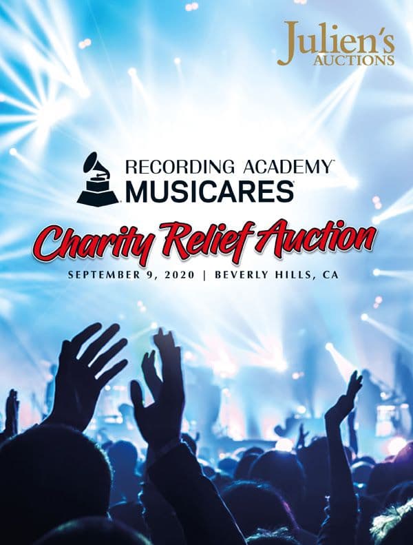 a poster for the recording academy musiccares charity relief auction