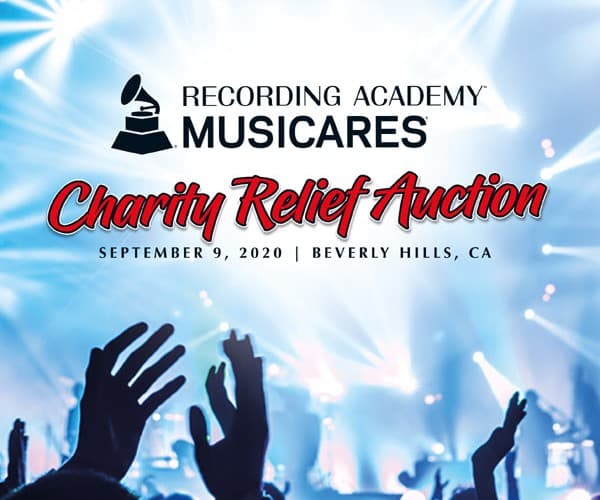 a poster for the recording academy musiccares charity relief auction