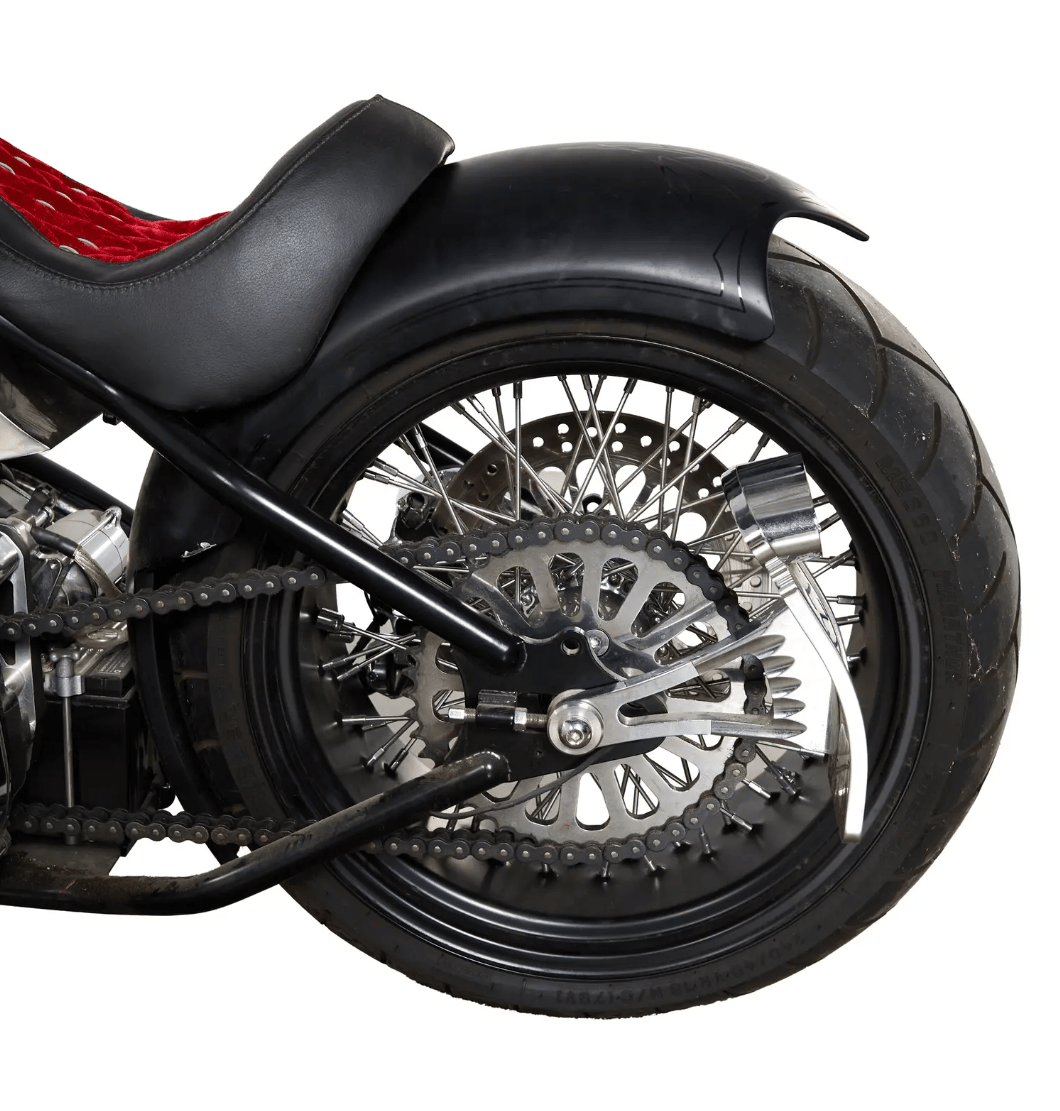 the rear wheel of a motorcycle