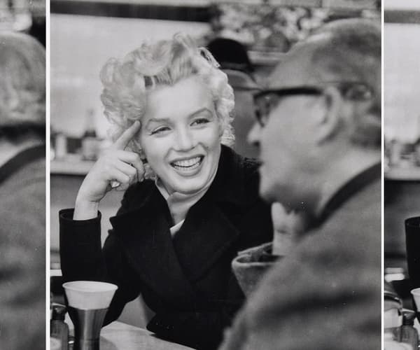Three black and white photographs of Marilyn Monroe