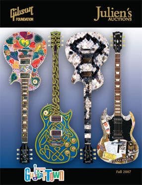 Gibson guitars are lined up on a poster for Julien's Auctions